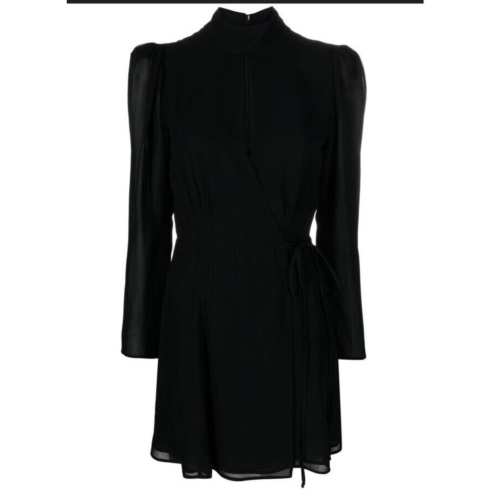 NWT Reformation Black Ottessa Wrap Mini L/S Dress Women's Size Medium $248 MSRP